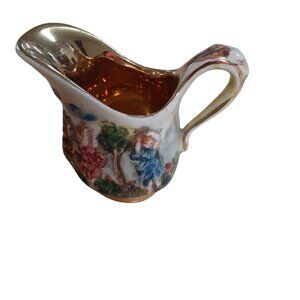 Vintage Porcelain Creamer Jug Hand Painted Gold Plated Interior Muticolor Floral